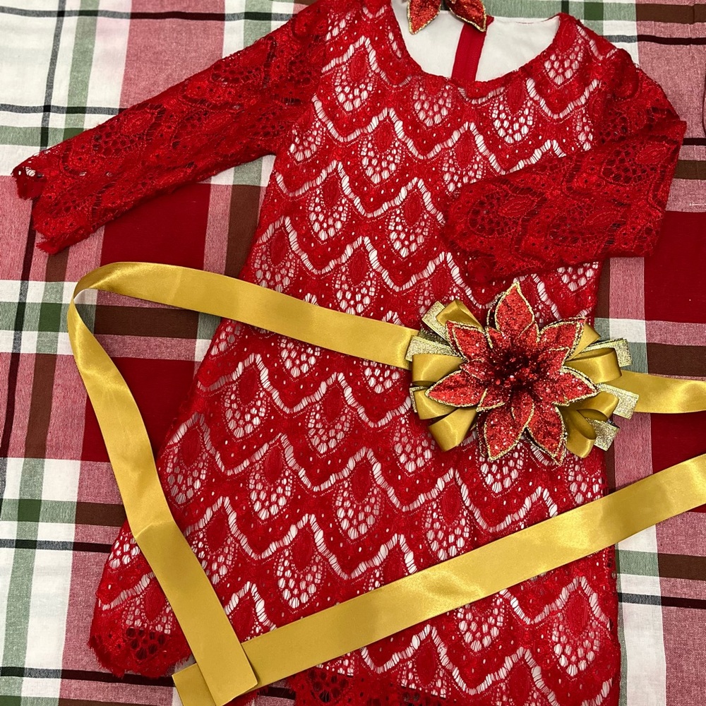 Gorgeous upcycled Christmas/Beauty Pageant dress. Girls size 6-6x small 7-8